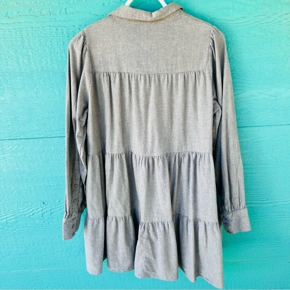 ZARA FLANNEL BUTTON DOWN BABY DOLL DRESS TIERED WITH POCKETS GRAY SIZE SMALL
